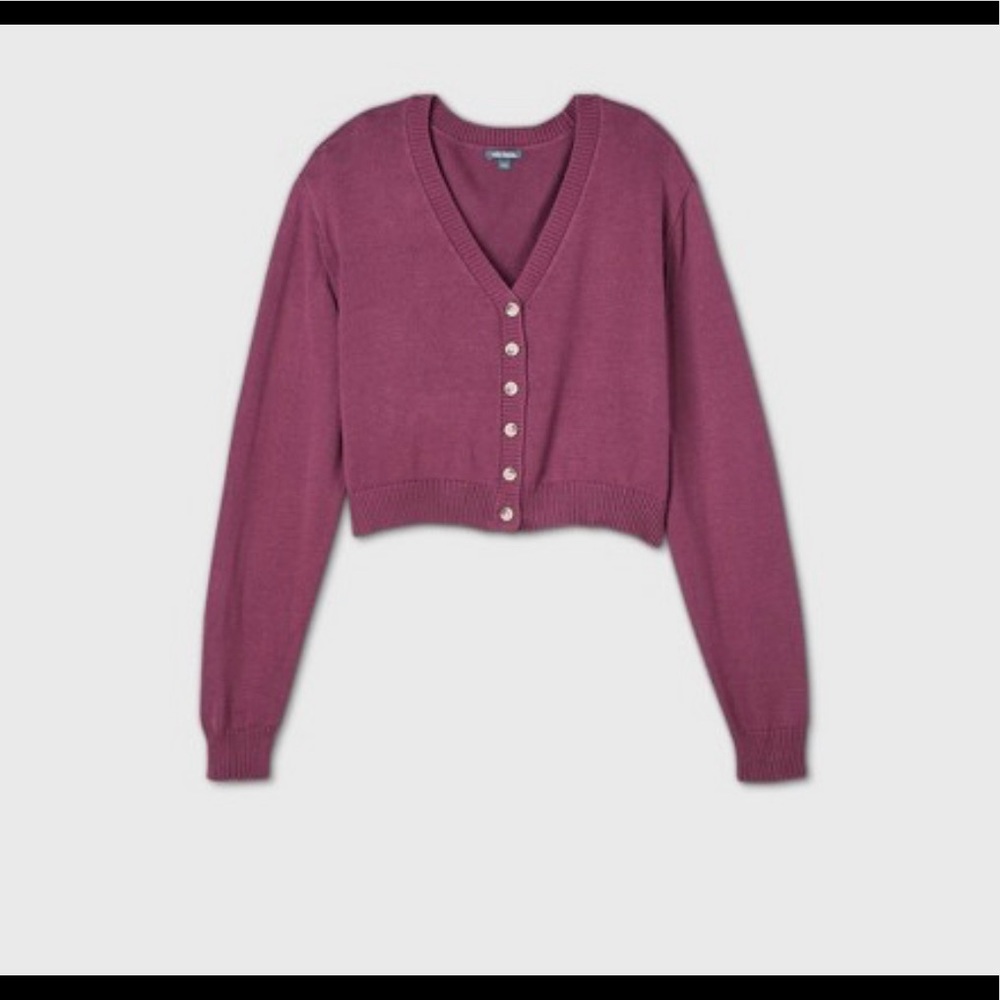 Womens cropped button up maroon cardigan